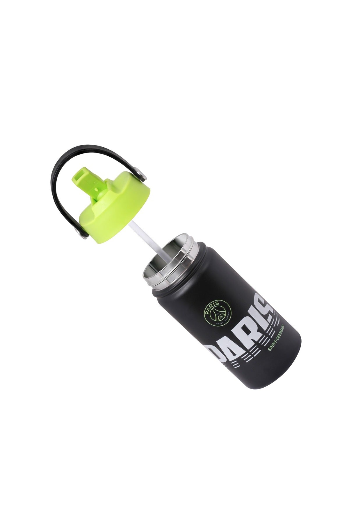 Paris Saint Germain Stainless Steel Insulated Water Bottle 400ml with Straw Lid, PSG Football Leakproof School Bottle for Boys, Teens & Kids, Reusable Metal Sports Bottle for Gym, Travel & Outdoor Use (Green & Black)