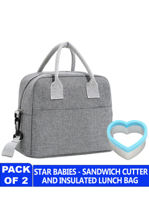 Star Babies Insulated Lunch Bag with Sandwich Cutter Grey