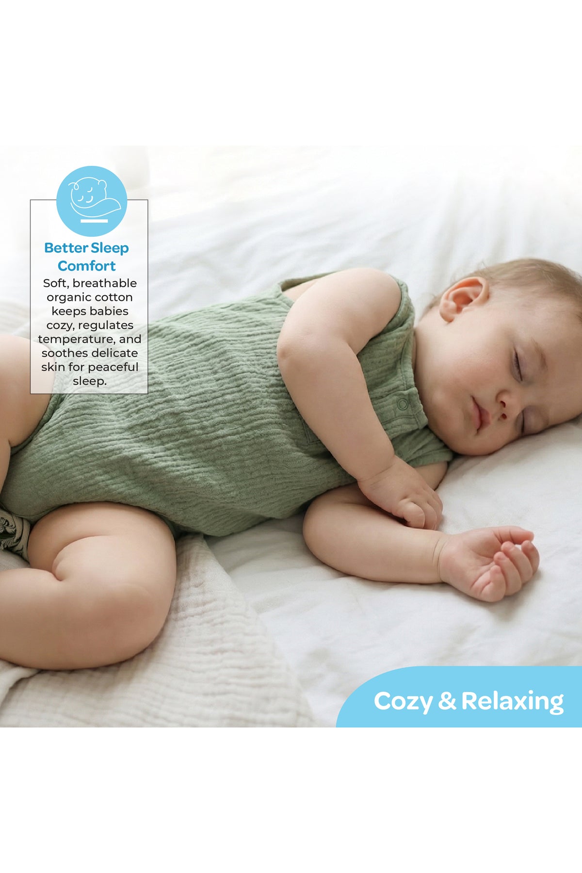 MOON Organic Crinkle Muslin Onesie (18-24 Months)-Green