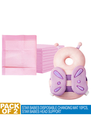 Star Babies - Disposable Changing Mats 10pcs & Baby Head Support Combo Set