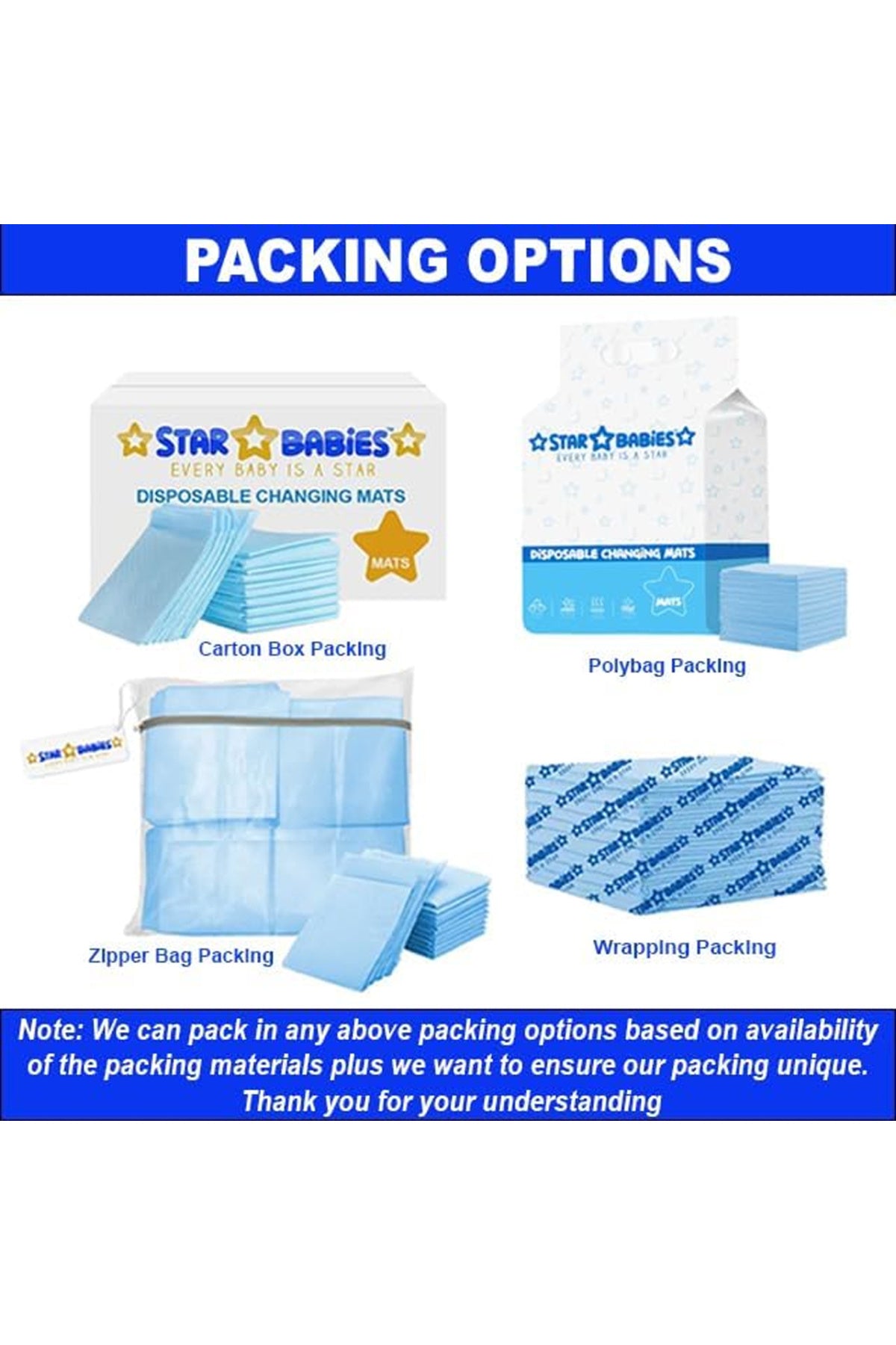SunBaby Disposable Changing Mats, Pack of 36 - Blue