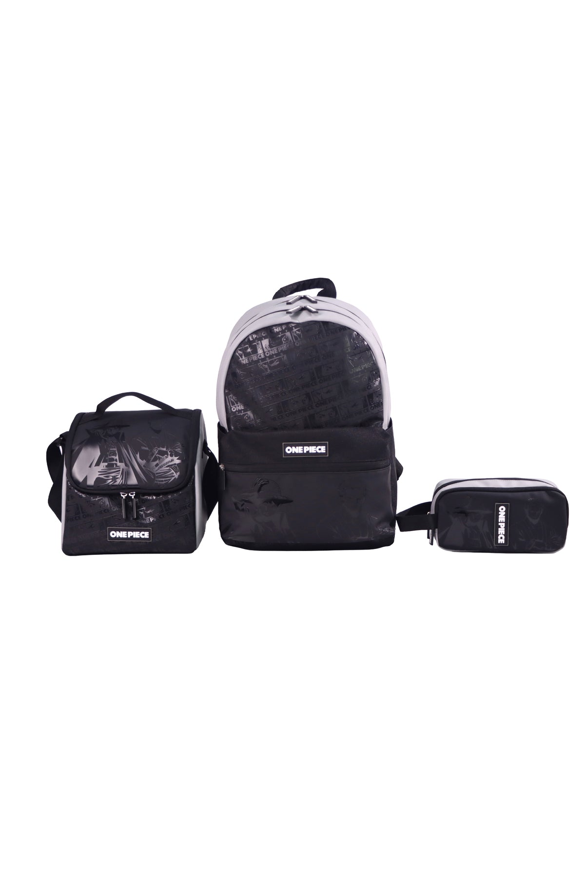 MOON Licensed One Piece 3-in-1 Kids School Backpack set    - (17-Inch) Premium Kids School Bag with Lunch Bag & Pencil Case-Black&Grey
