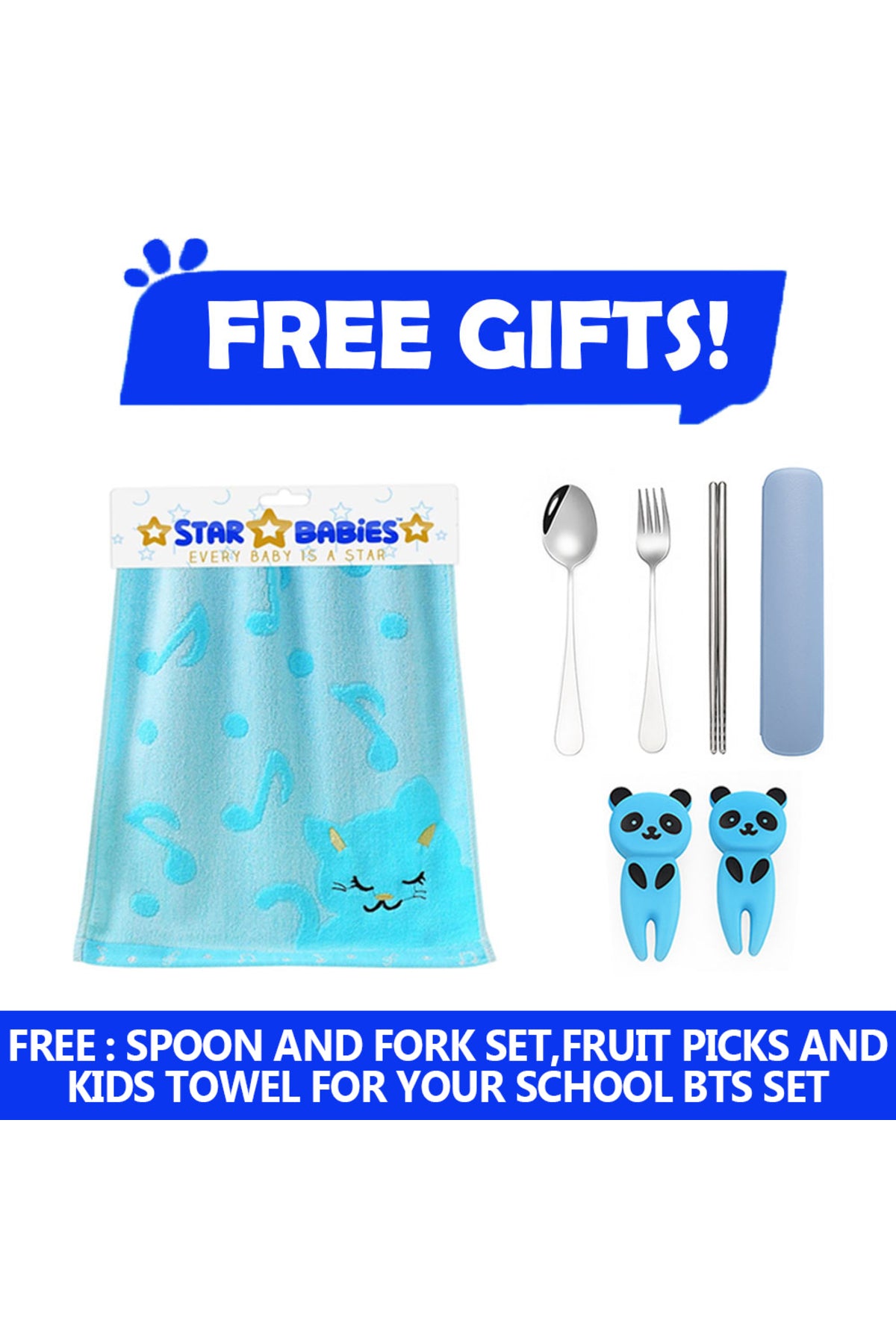 Star Babies Set of 4 – Blue Dino Theme 16" School Bag, 4-Compartment Lunch Box, Insulated Lunch Bag, 500ml Water Bottle