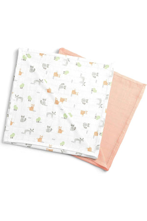 MOON Bamboo Muslin Wrap/ Swaddle-Forest Print & peach.