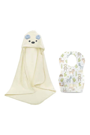 Star Babies - White Microfiber Hooded Towel w/ Disposable Bibs 10pcs - Animal Print