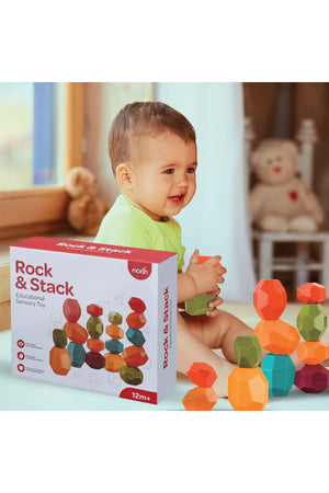MOON Rock and Stack Balancing Educational Sensory Vibrant Toy Blocks for 12M+ - 12pcs.