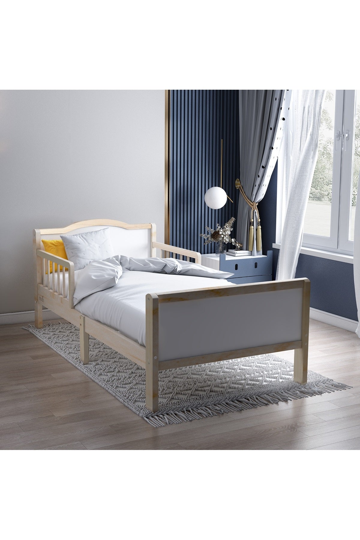 MOON Wooden Toddler Bed(143 x 73 x 60)-Natural wood