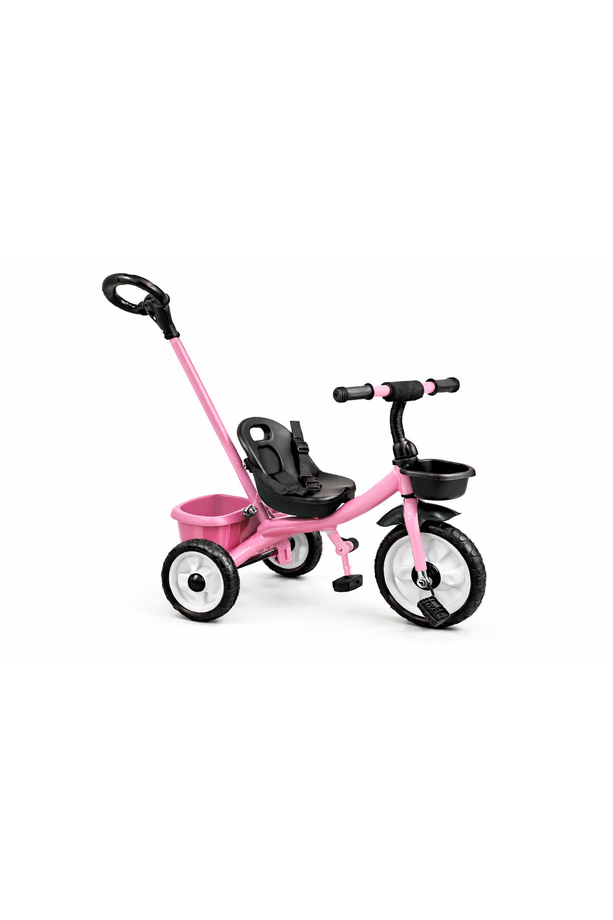 StarMarz Kids Tricycle with Push Handle | Toddler Ride-On Bike with Safety Seat, Backrest & Storage Basket | Baby Trike for Boys & Girls (1–4 Years) - Pink