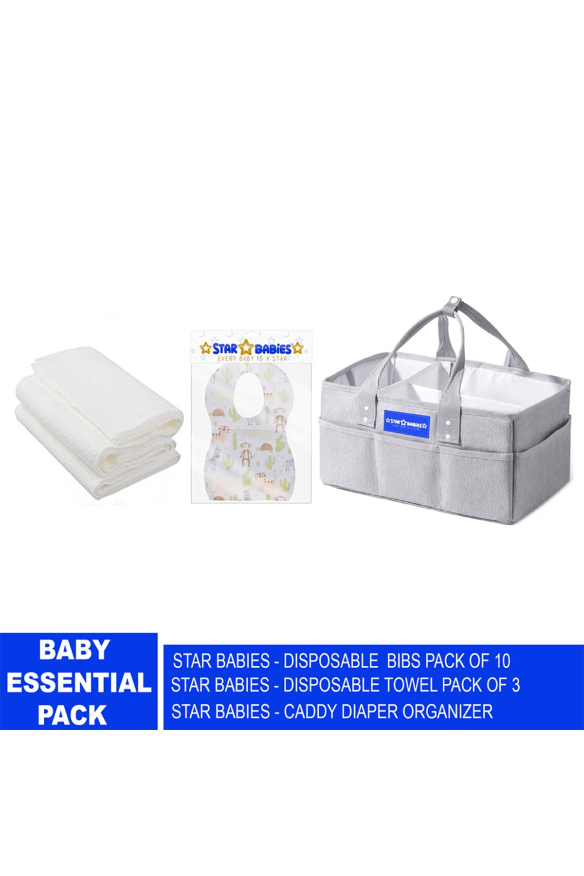 Star Babies - Caddy Organizer Diaper Big & Bibs 10pcs & Towel 3pcs - Grey New