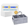 Star Babies - Diaper Caddy Organizer with Disposable Changing Mat 50pcs - Grey