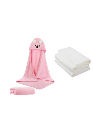 Star Babies - Microfiber Hooded Towel & Disposable Towel 3pcs - Pink