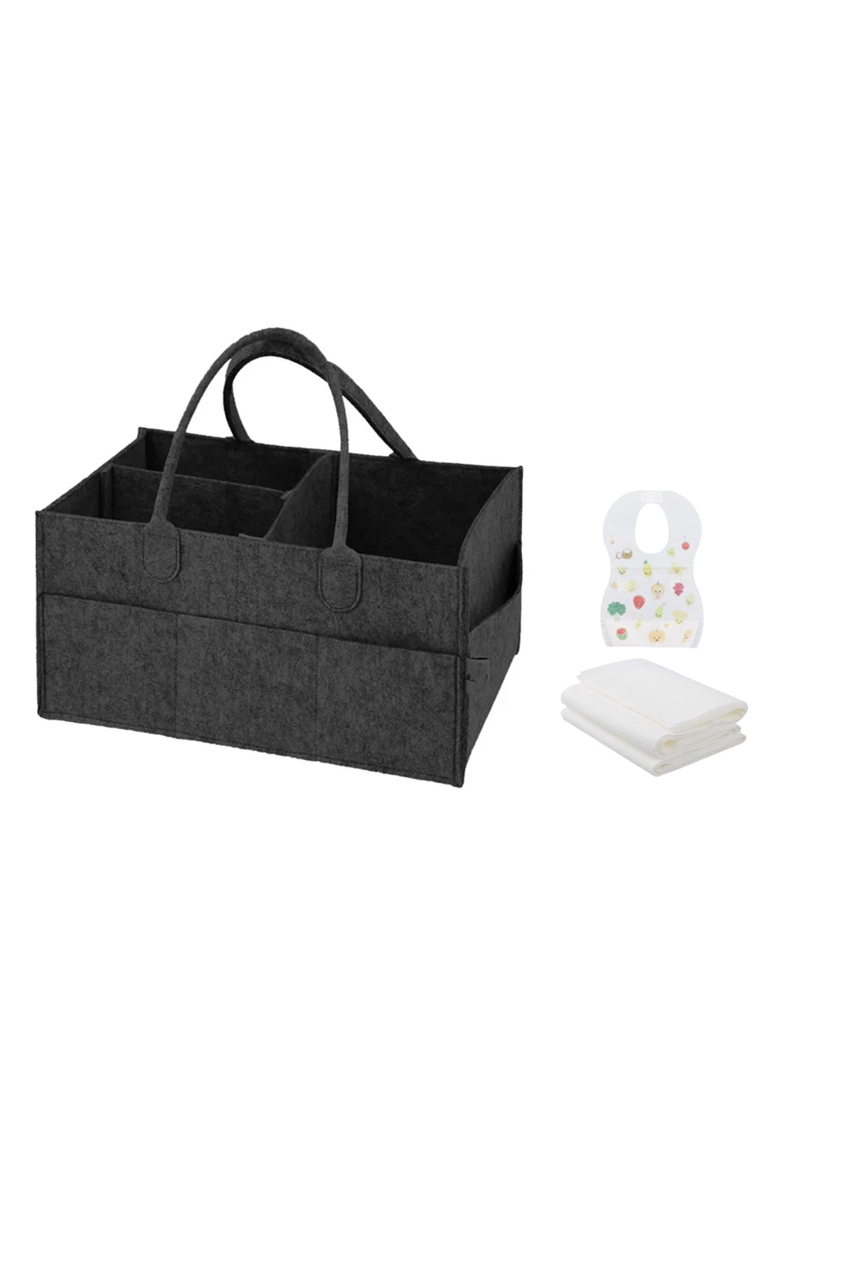 Star Babies - Caddy Diaper Organizer & Disposable Towel 3pcs & Bibs 10pcs - Black