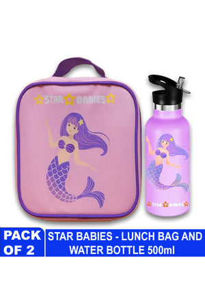 Star Babies - Bento Lunch Bag & Stainless Steel Water Bottle Set - Little Mermaid - 2 Pcs