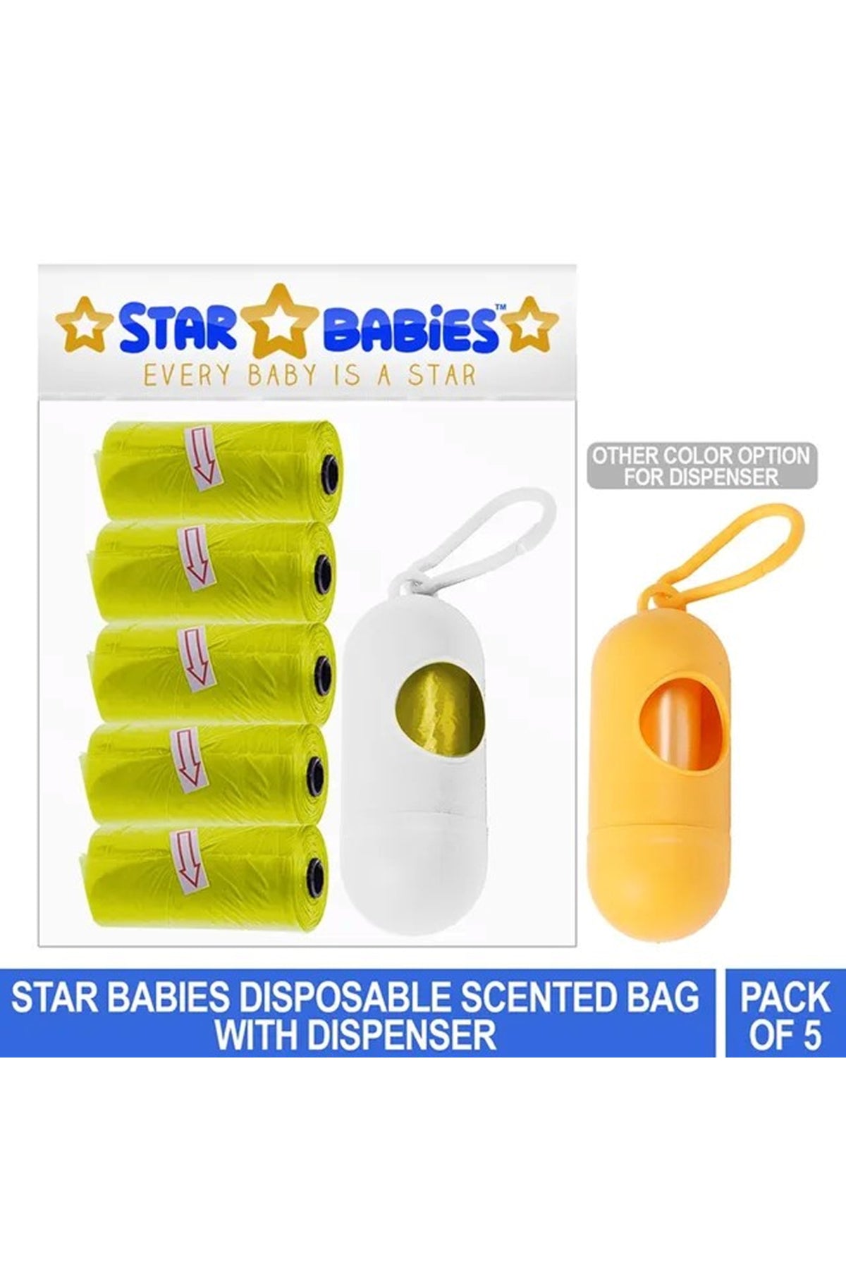 Star Babies - Pack of 5/75 Bags Scented Bag Yellow & Assorted Dispenser
