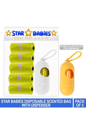 Star Babies - Pack of 5/75 Bags Scented Bag Yellow & Assorted Dispenser