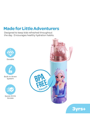 MOON Elisa Frozen Theme Water Bottle with Spray Mist | Cooling Spray | BPA-Free  Stainless Steel | Leak-Proof for School, Camping, Hiking, Outdoor Play | Boys Water Bottle |500ml