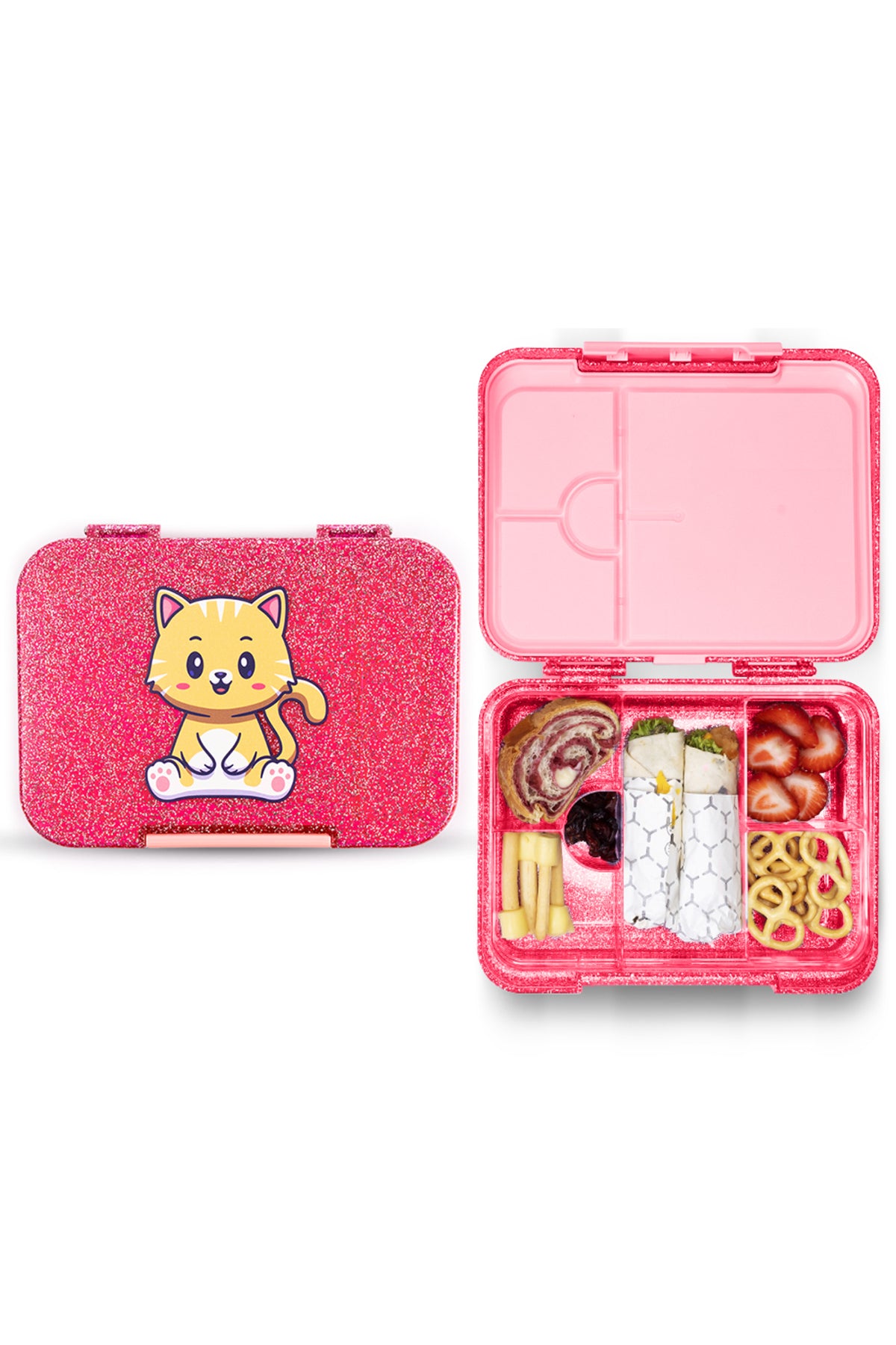 Cocobee Kitten Bento Lunch Box – 6 Compartments, Leakproof, Microwave Safe, Lightweight – 1L – Age 3+(Pink Color)