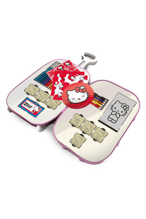 Multiprint Hello Kitty Art Trolley – Kids Drawing Set with 18 Washable Felt Pens, 7 Stamps, Ink Pad, 5 Colored Pencils, Stickers & Activity Book – Wheeled Craft Kit with Extendable Handle
