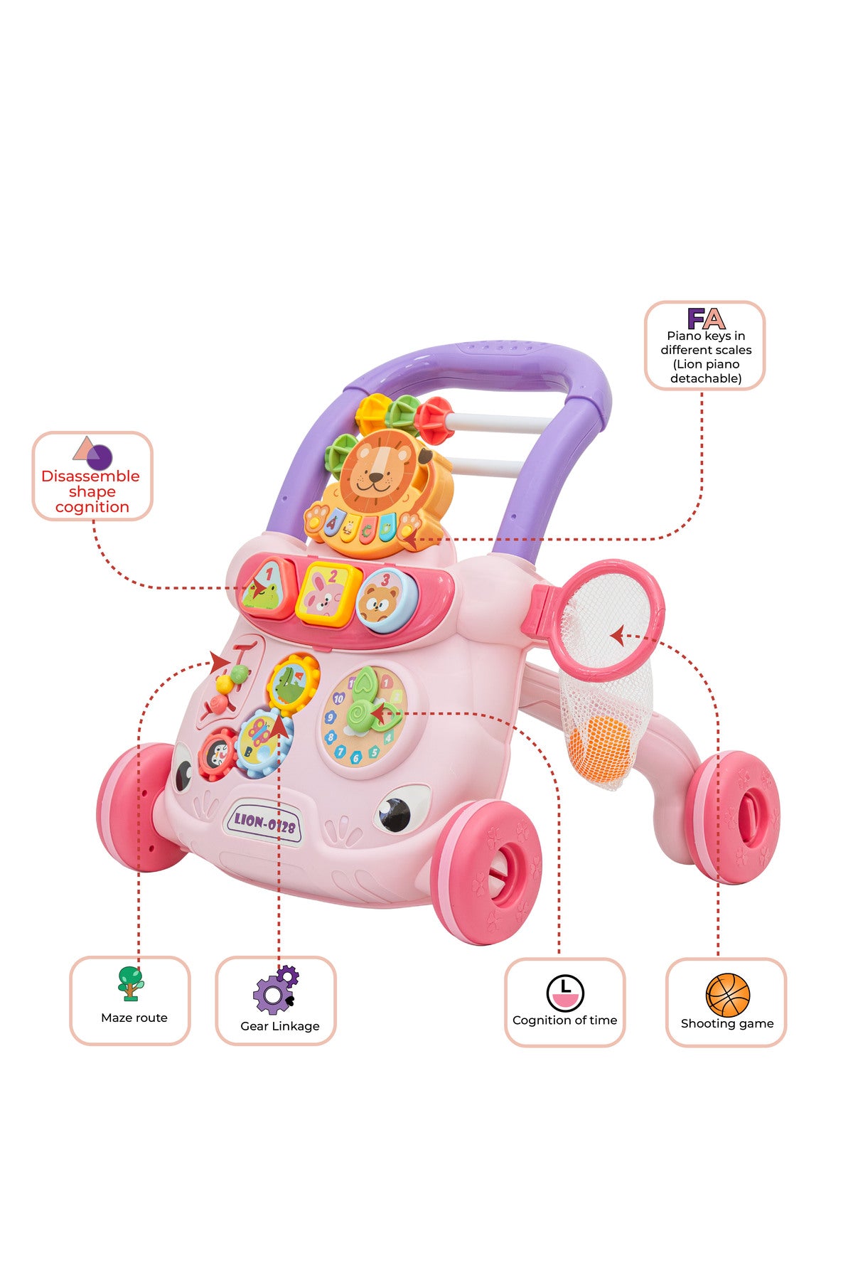 MOON Baby Push Activity Walker with Weight Increase Tank Design for Perfect Balance-Pink
