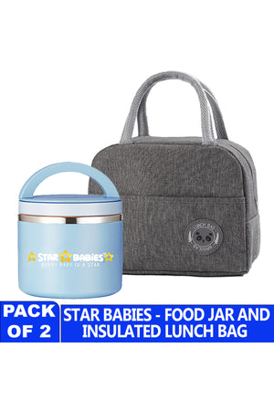 Star Babies Insulated Mini Lunch Bag with Stainless Steel Food Jar- Gray