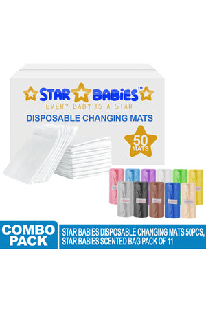 Star Babies - Disposable Changing Mat 50pcs  With Scented Bag 11pcs - White