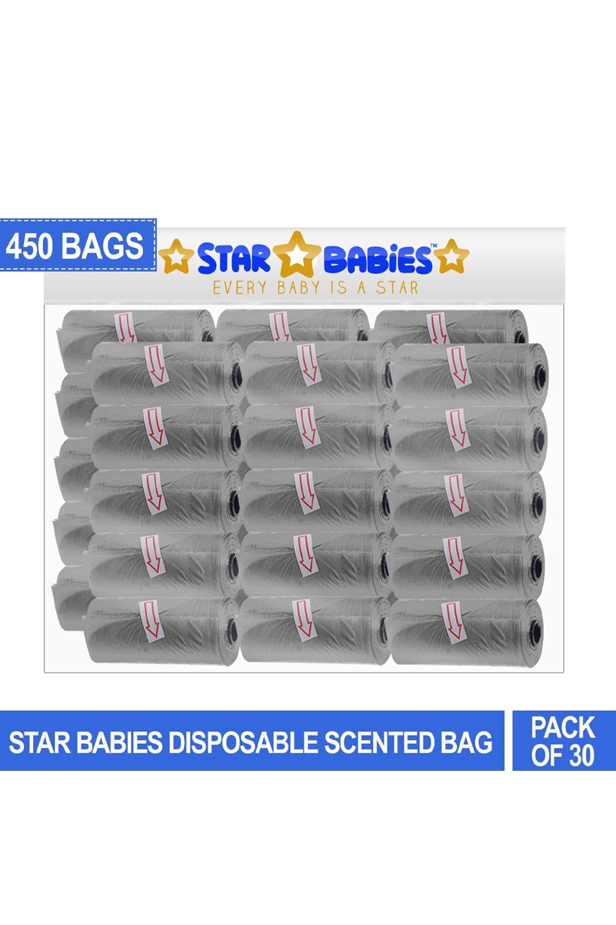Star Babies - Scented Nappy Bag Pack of 30/450 Bags - Grey