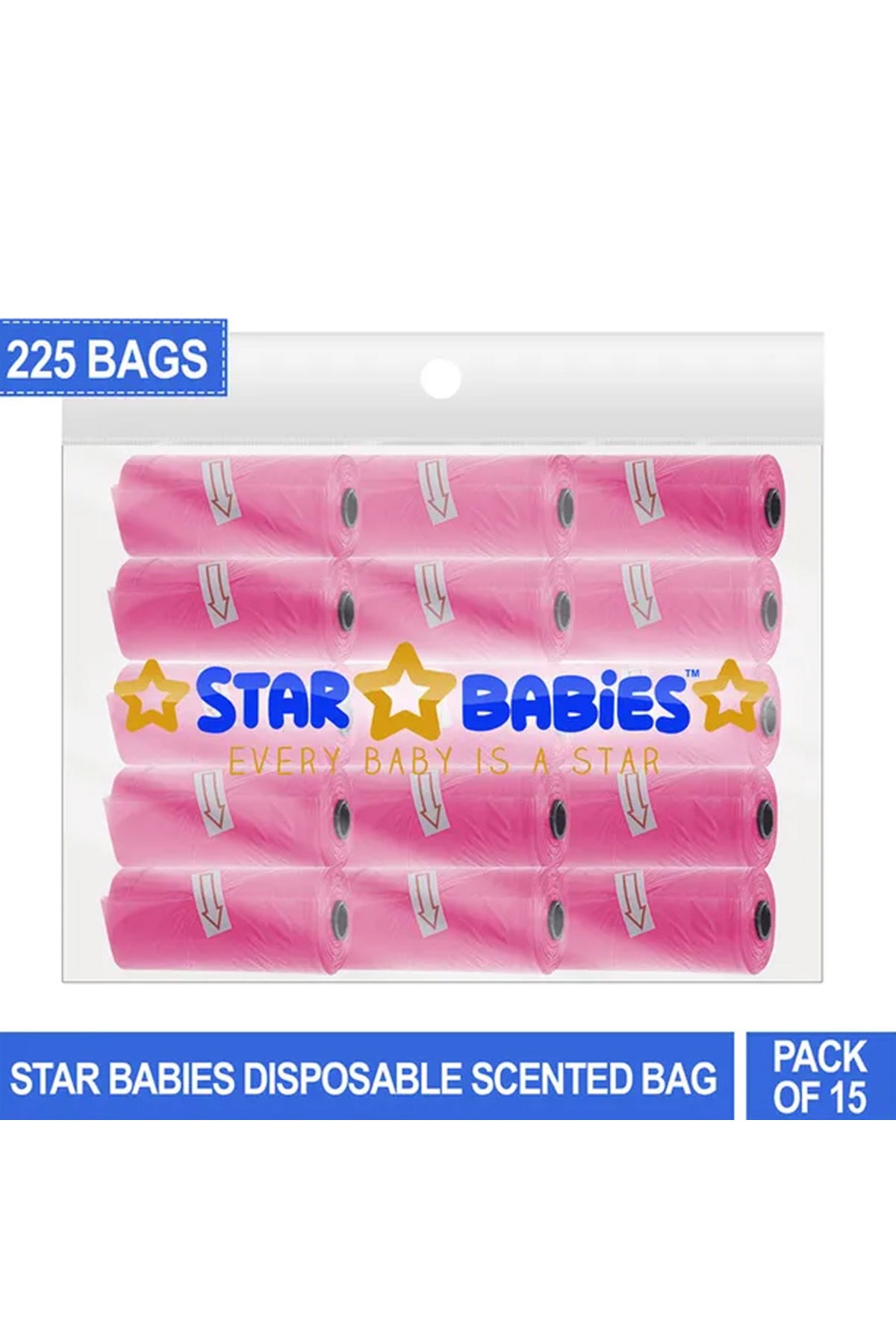 Star Babies - Scented Nappy Bag Pack of 15/225 Bags - Pink