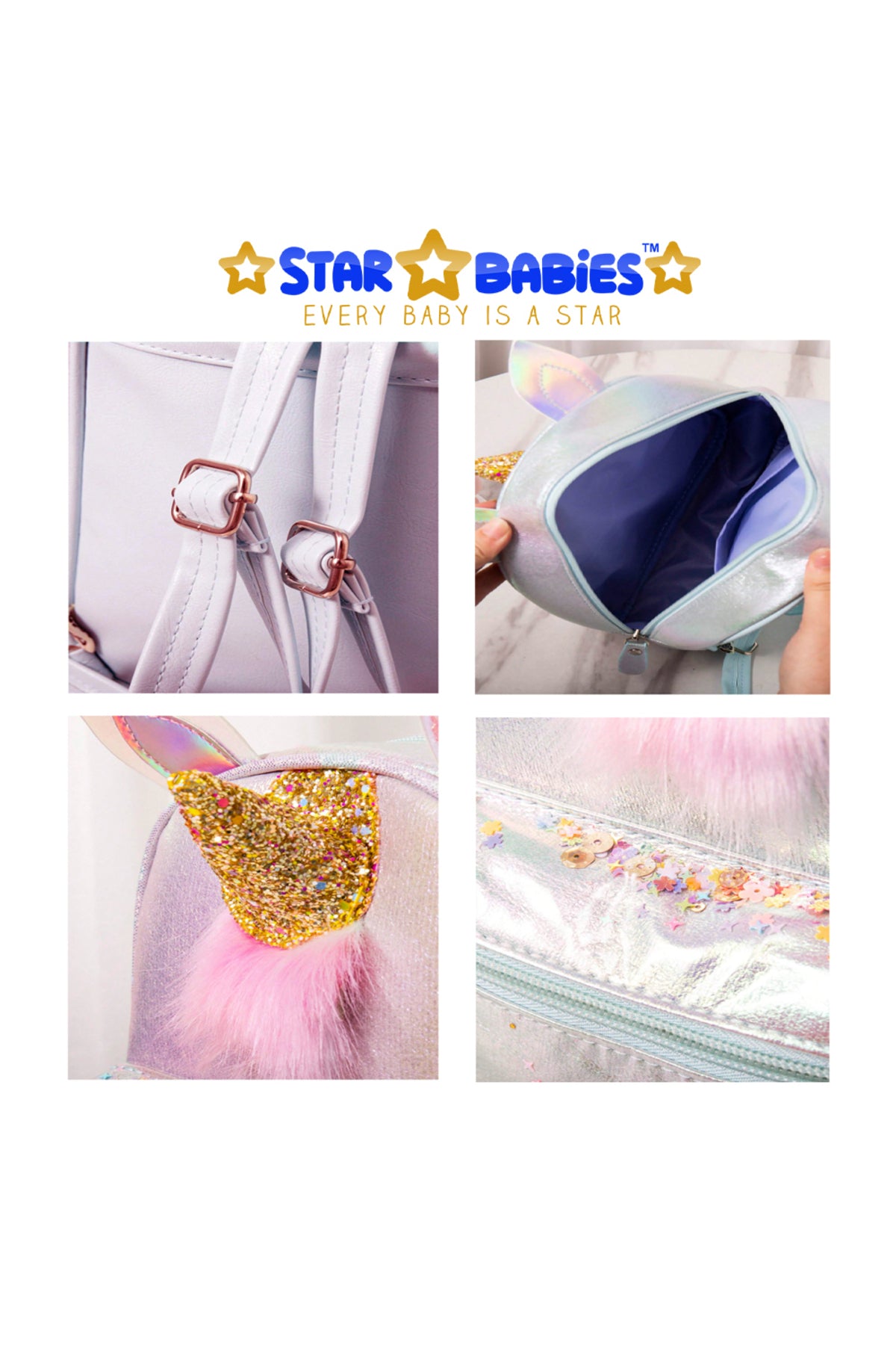 Star Babies - Unicorn School Backpack - Silver & Pink