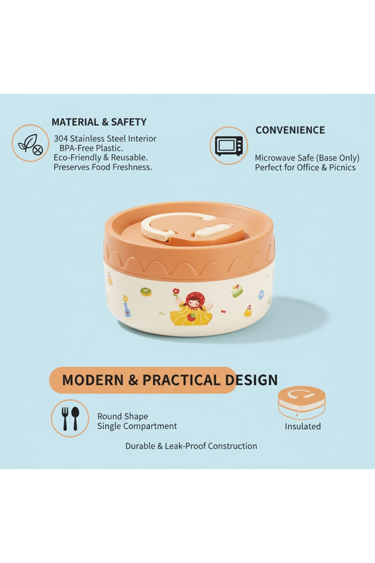 Star Babies Portable 304 Stainless Steel ,Microwave Safe Insulated Lunch Box /Food jar 400ml.