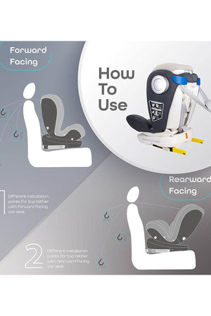 MOON GYRO Baby Car Seat for Child Group 0+/1/2/3 (0-36 kg/0-12 Year) ISOFIX+ Top Tether Rotation 360° Grey
