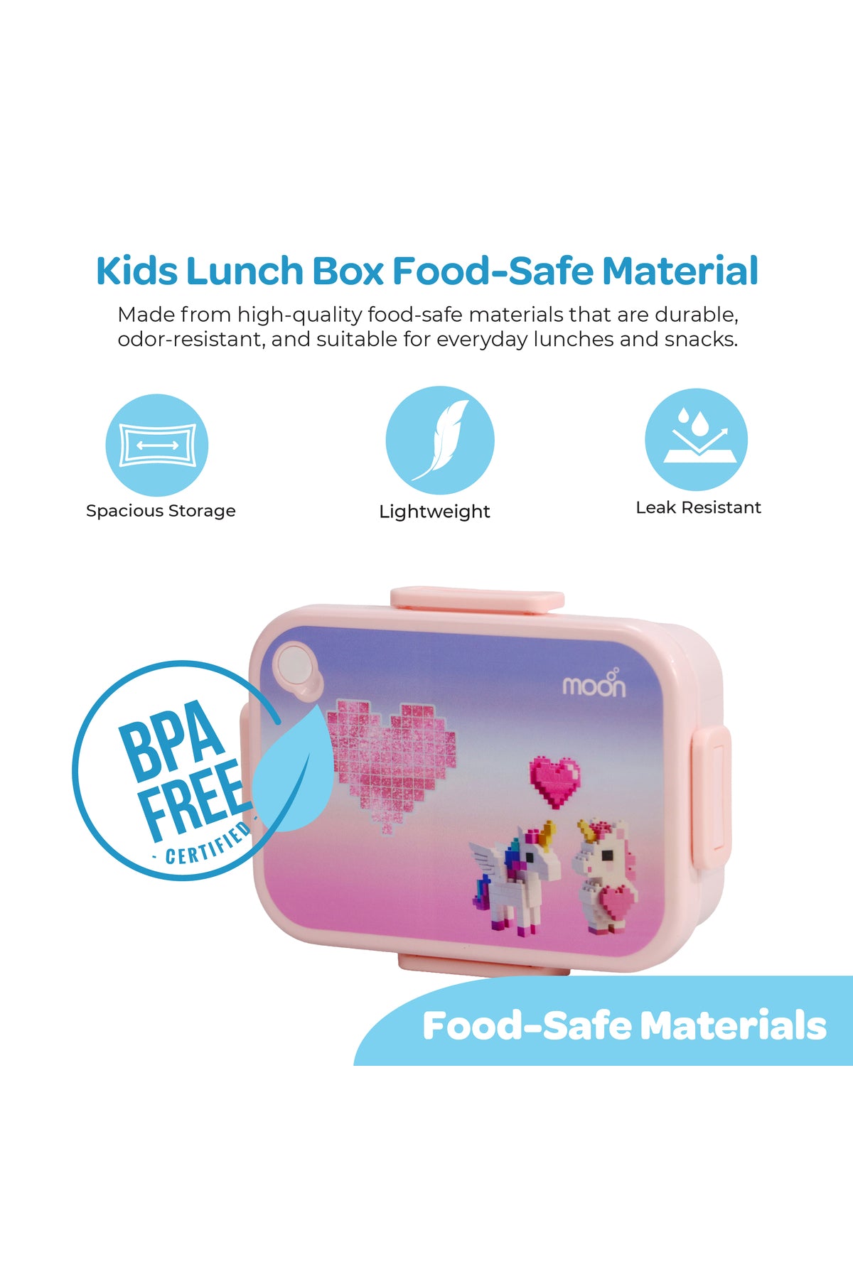 MOON Kids Lunch Box | PP + Stainless Steel Insulated Tiffin Box | Leak-Proof, BPA-Free, Durable School Lunch Box for Boys & Girls | Easy Open Clips | Food Safe Eco-Friendly Kids Meal Box