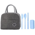 Star Babies Insulated Mini Lunch Bag with Foldable Fork- Spoon Set Grey