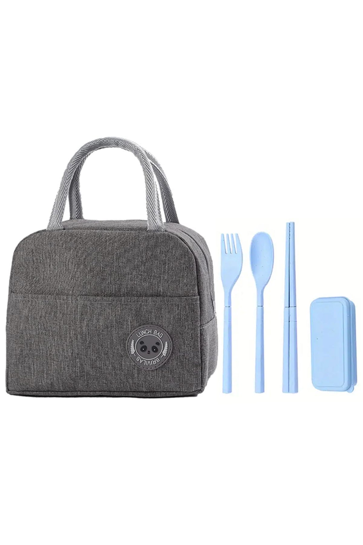 Star Babies Insulated Mini Lunch Bag with Foldable Fork- Spoon Set Grey