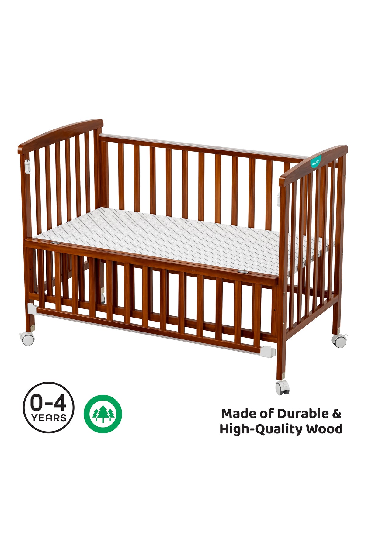 MOON Wooden Portable crib(129X69X96 cm) -Brown