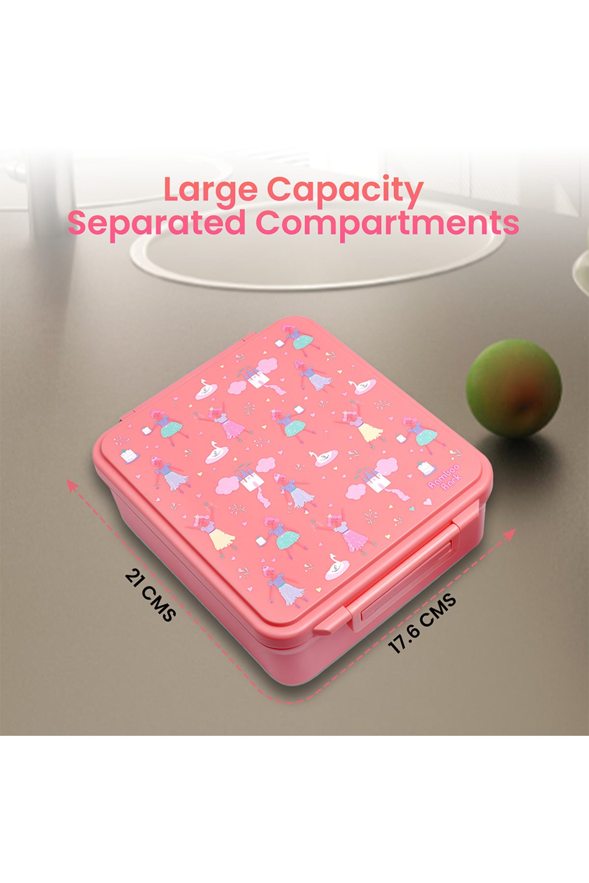 Bamboo Bark childrens kids large school lunch box, bento, snack box with compartments for kids, food jar included
