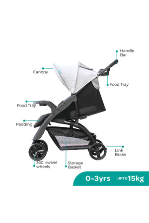MOON Aria Baby Stroller 2-in-1 Travel System + Detachable Carrier Car Seat -Light Grey