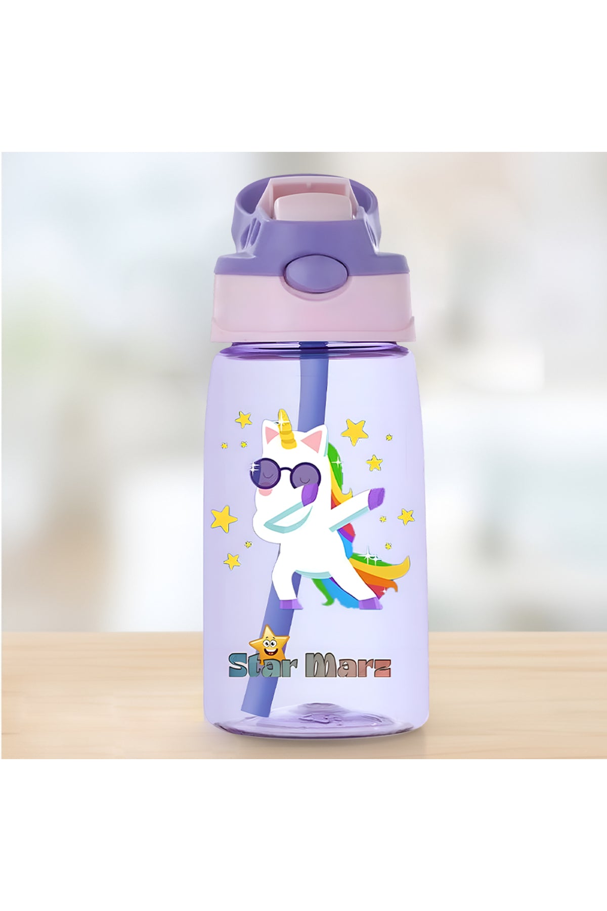 StarMarz Kids Sipper Water Bottle – Anti-Leak Cartoon Design For Girls – 480 Ml – Pink