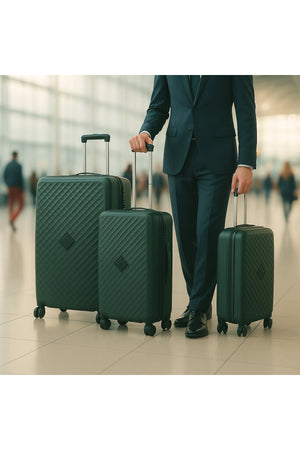ELITE 3-Piece Hard-Shell Luggage Set (20/24/28) – Lightweight Spinner Suitcase – Dark Green