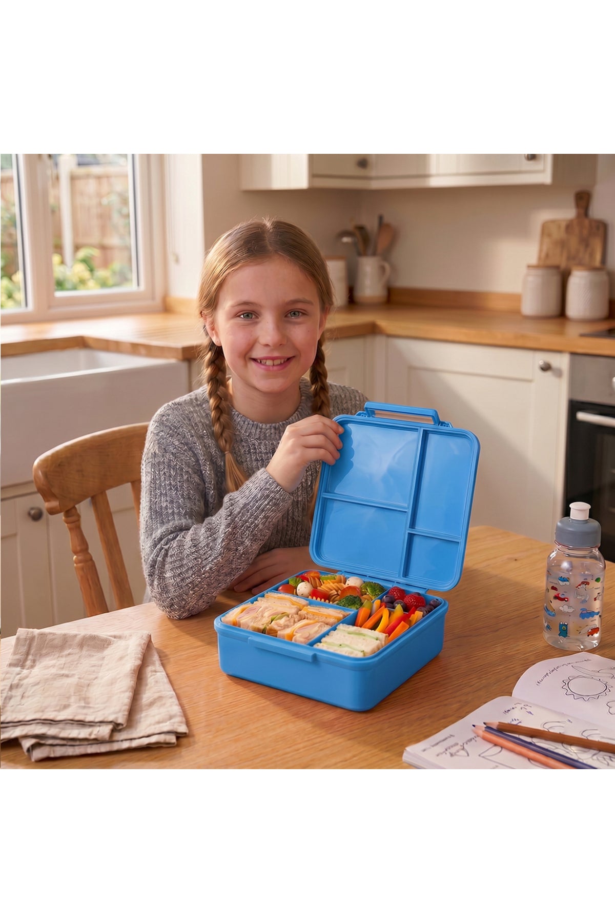 Cocobee Dino Tritan Bento Lunch Box With Food Jar, 4 Compartments, Leakproof & Microwave Safe, 1.87L , Bpa Free – Ages 3+(Blue)