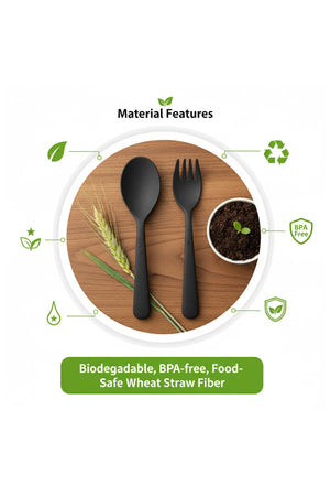 Star Babies -Organic  Spoon, Fork & Chopsticks Set - Black