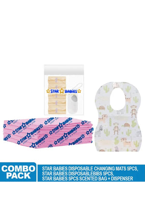 Star Babies - Disposable Changing Mat 5pcs, Bibs 5pcs, Scented Bag With Dispenser - Ivory