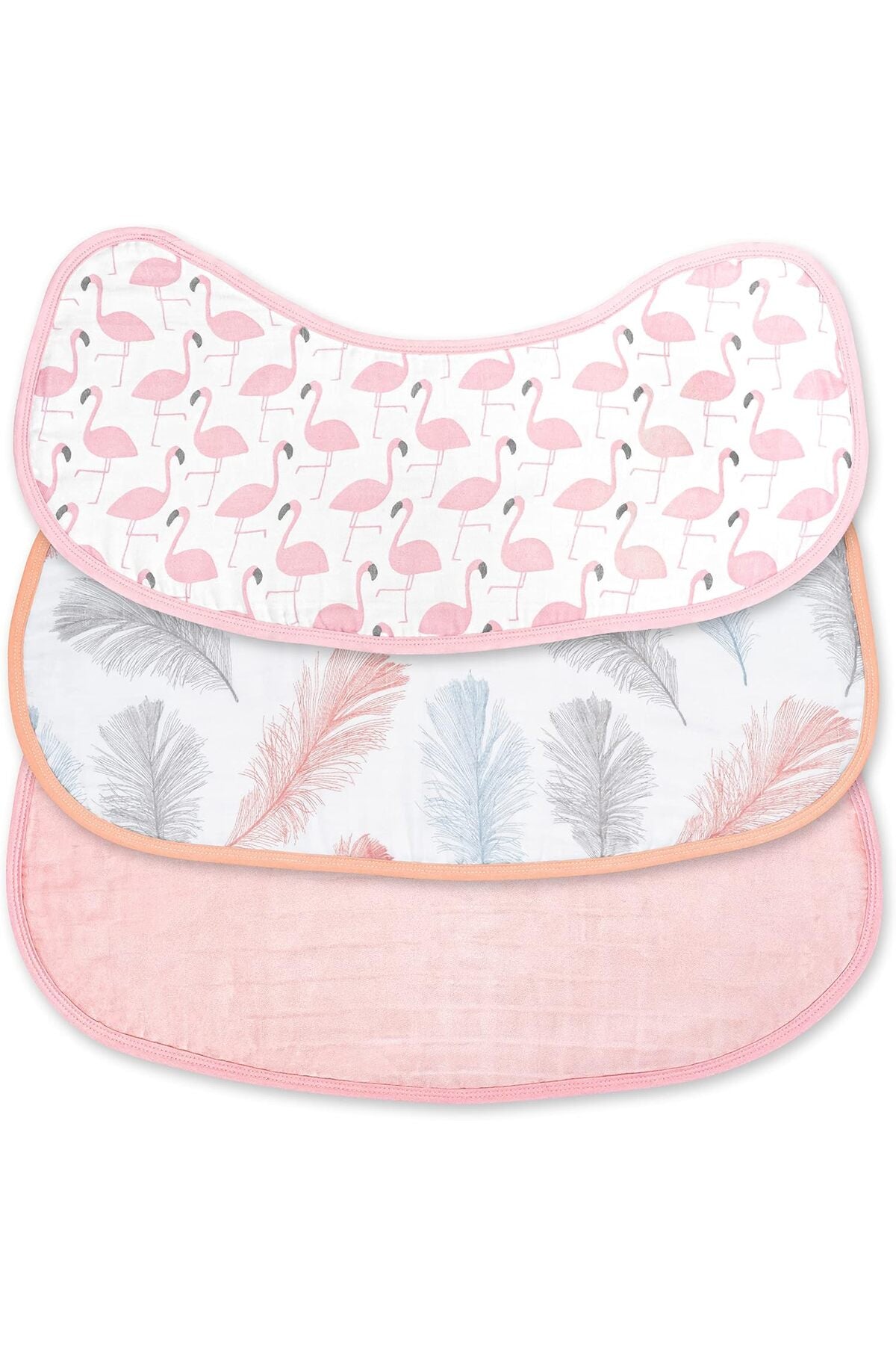 MOON Organic Burpy Cloth. (8 Layer)-Flamingo, Feather & pink