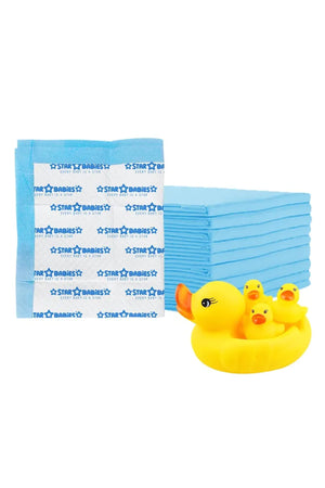 Star Babies - Printed Changing Mats 10pcs & Rubber Duck Bath Toy Combo Set