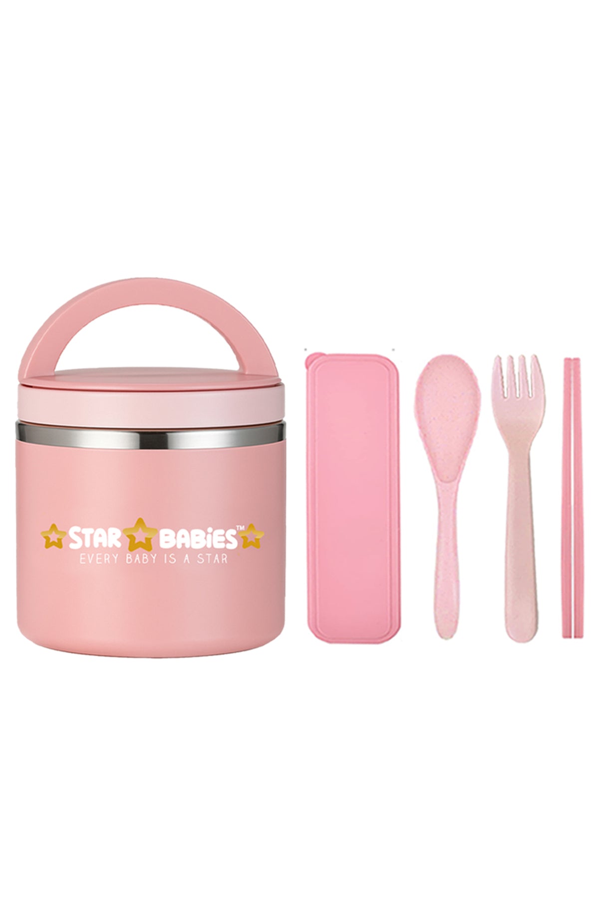 Star Babies Stainless Steel Food Jar with Fork-Spoon Set Pink