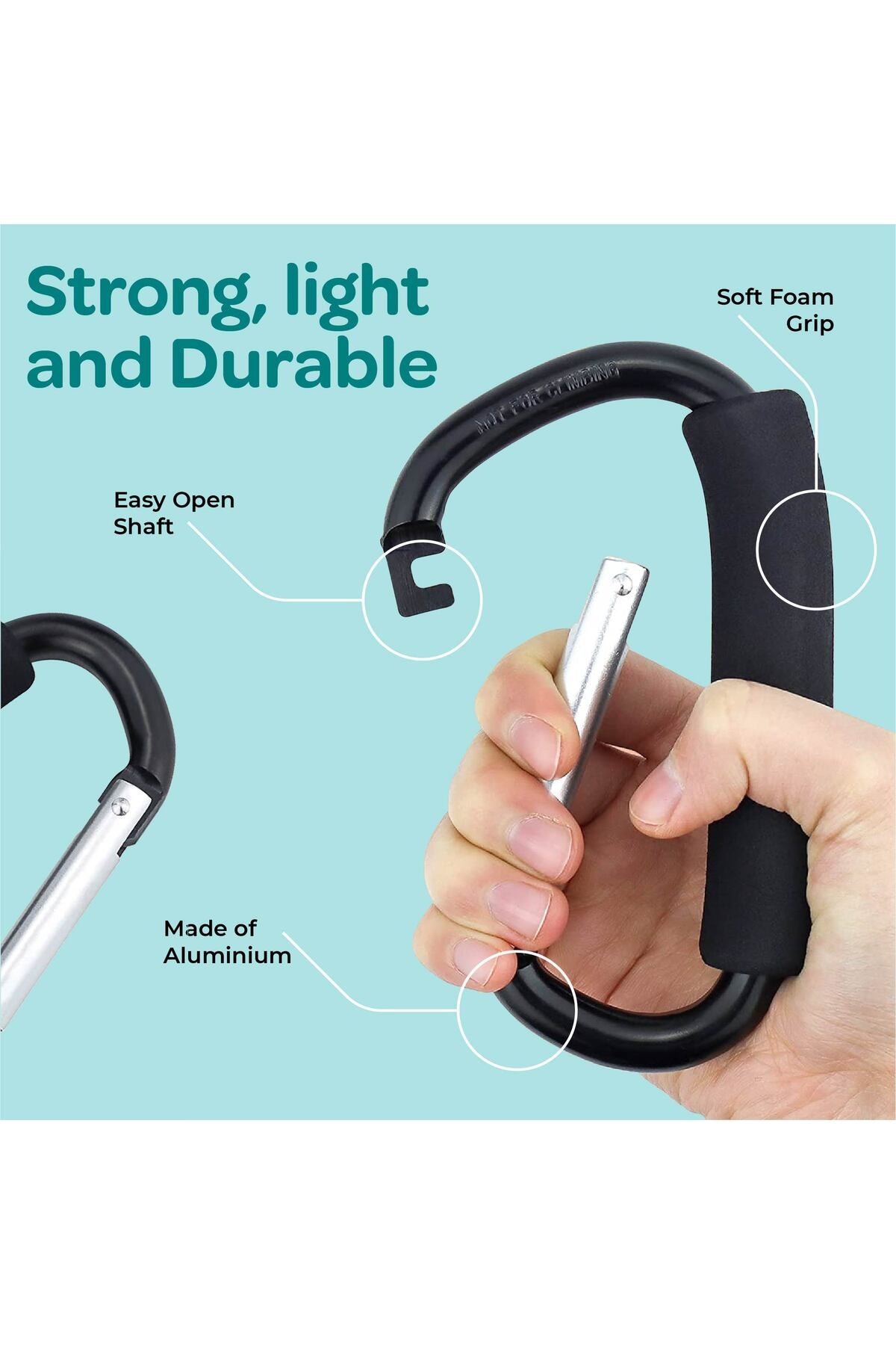 MOON Hands-Free Baby Stroller Hook - Durable, Lightweight & Strong - Black