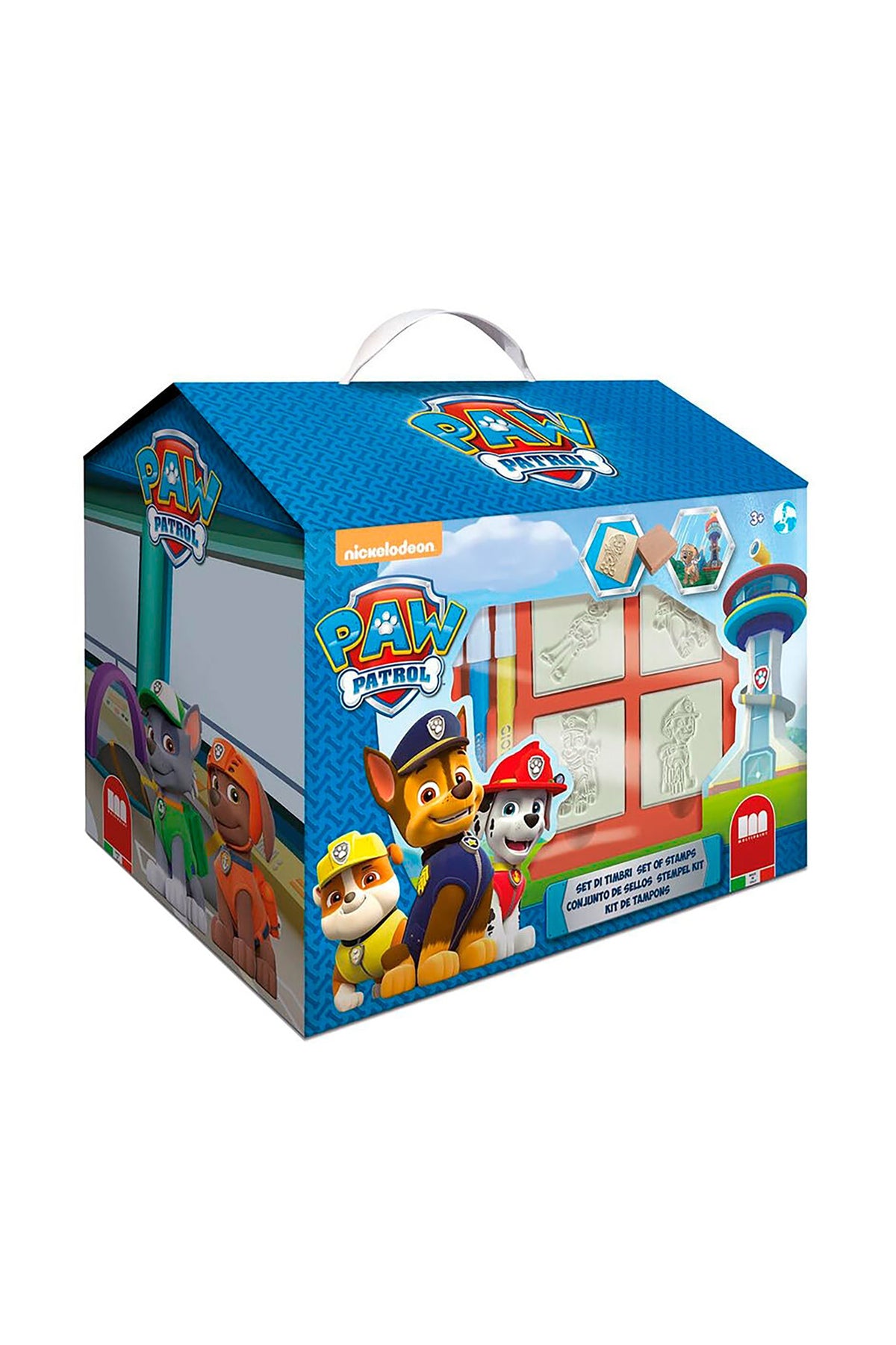 Multiprint Paw patrol House – Creative Stamping & Coloring Set for Kids – Includes 7 Wooden Stamps, Washable Ink, 7 Markers, Drawing Book & More – Made in Italy