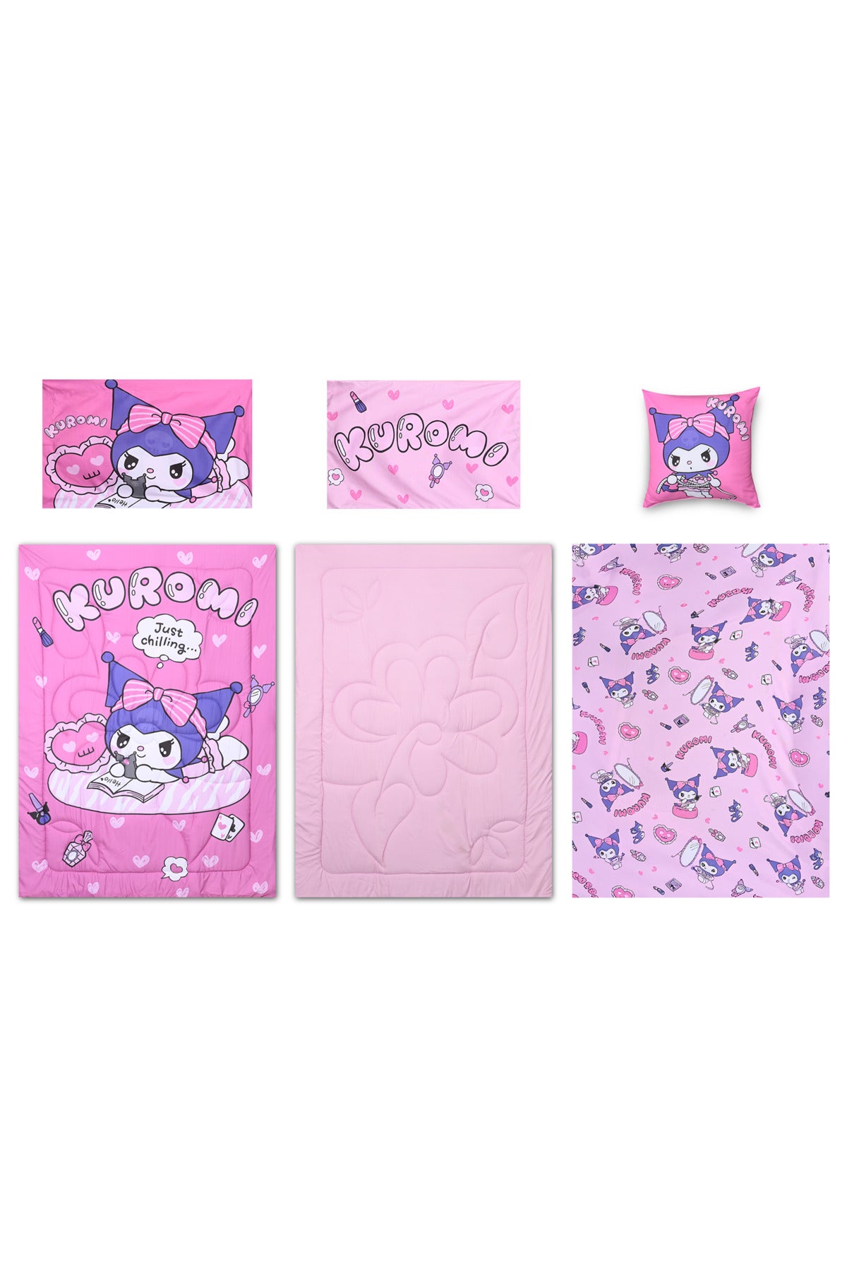 Kuromi 5-Piece Comforter Set With Brushed Microfiber & Polyester Shell – Pink