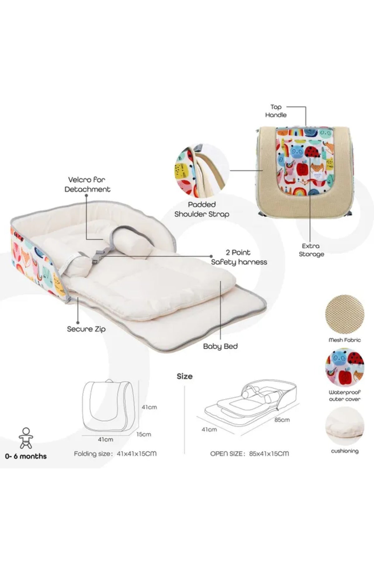 MOON Travalo - Travel Baby Bed & Backpack- Animal - Portable Baby Bed -Beige