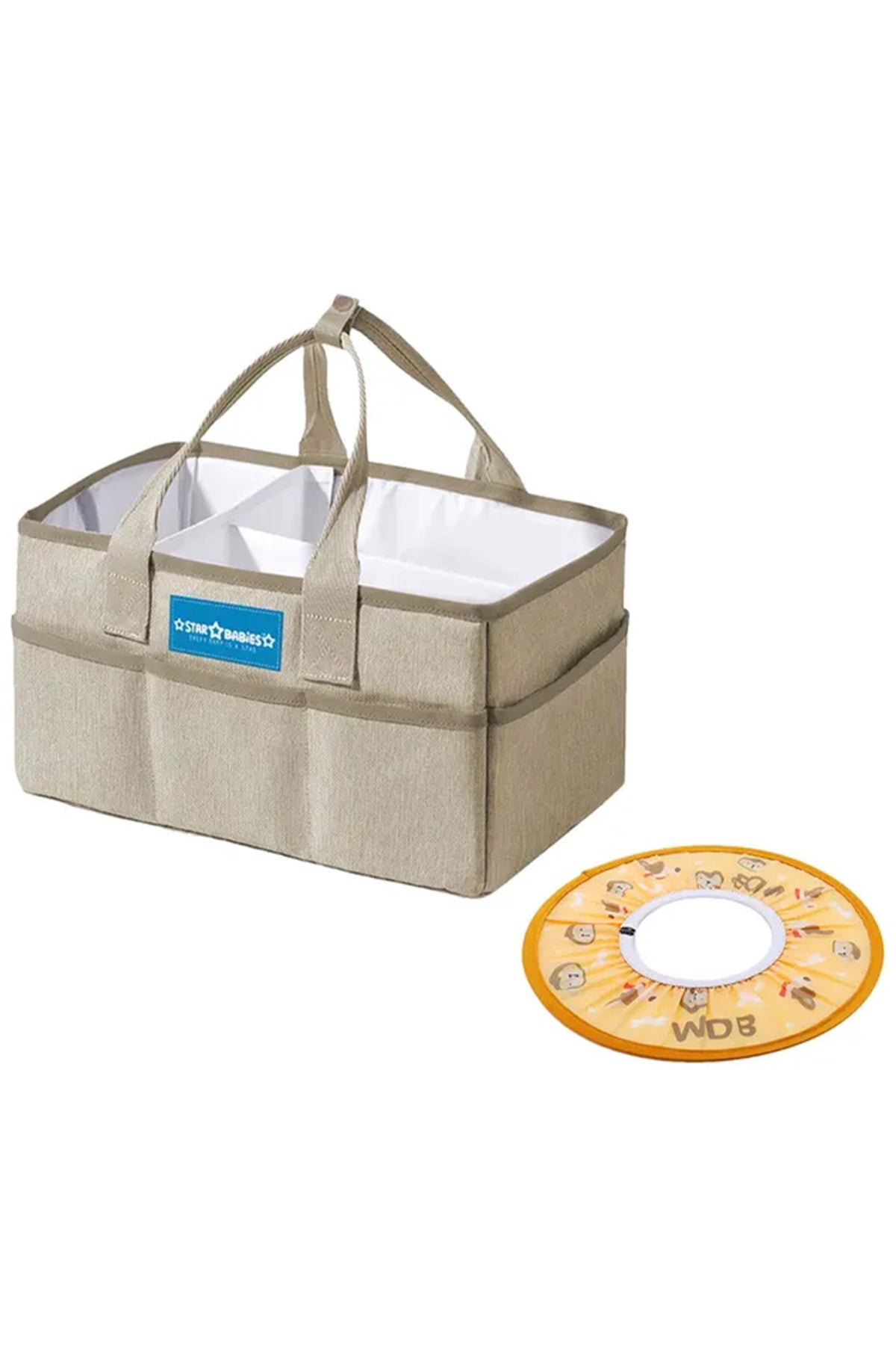 Star Babies - Diaper Caddy Organizer w/ Orange Shower Cap Round - Khaki