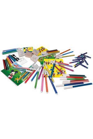 Disney Mickey Mega Stationery Set – 60 Washable Felt Pens, 10 Pencil Crayons, 10 Wax Crayons, 6 Stamps, Ink Pad, Coloring & Notebook, 30 Stickers – Kids Arts & Crafts Set